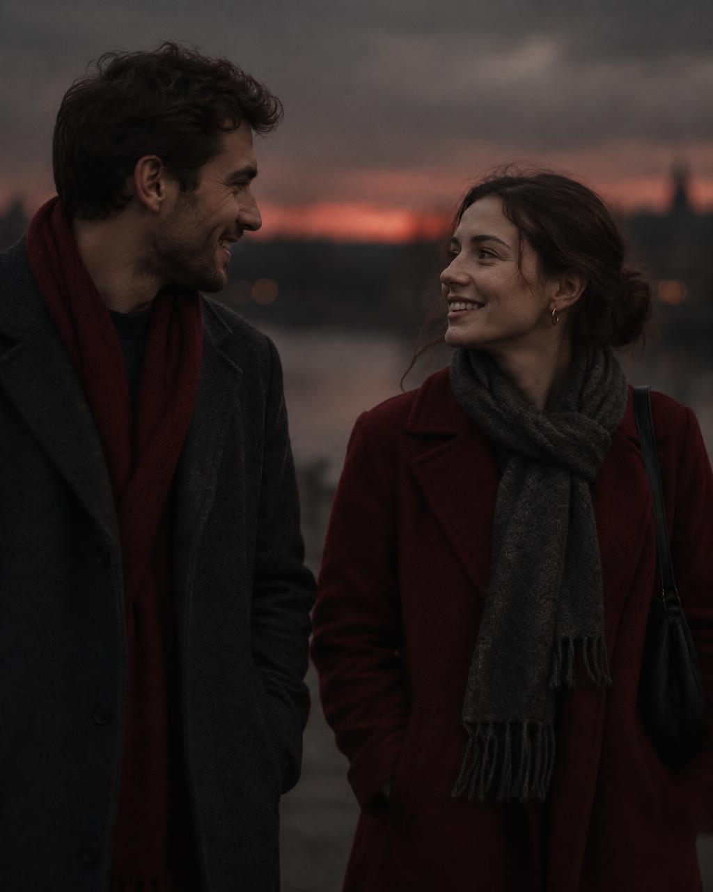Dos personas conversando al atardecer